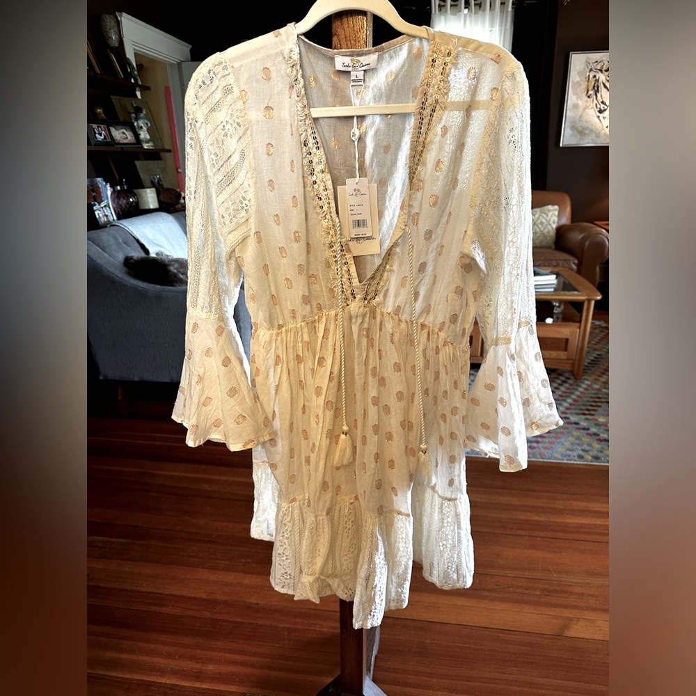 Turks & Caicos Cream Lace Boho Resort Cover Up Dress M/L - Picture 2 of 6